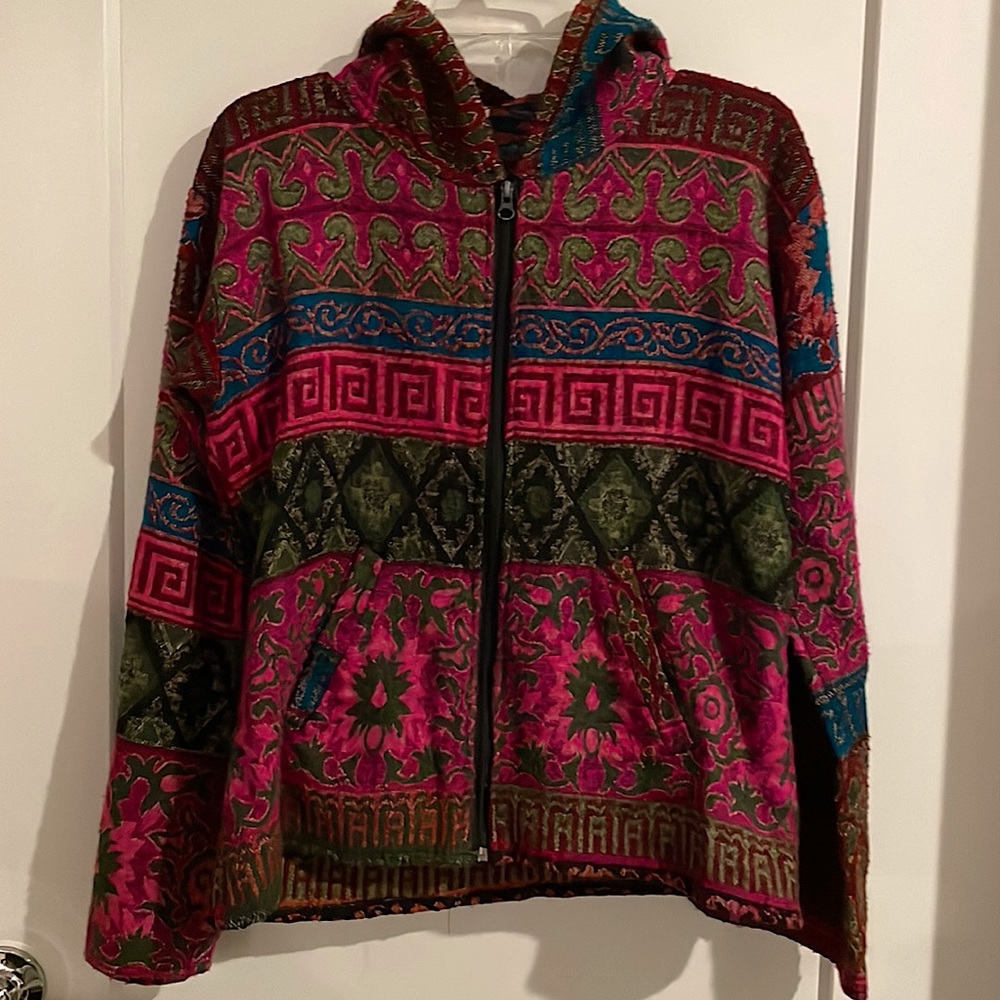 Psychedelic Soft Knit Elf Hood Zip Up